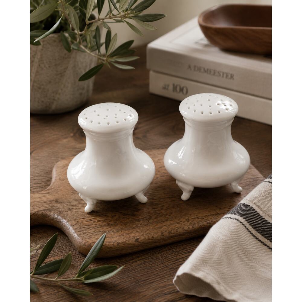 Vintage White Porcelain Salt and Pepper Shakers Footed Cottage Farmhouse Decor
